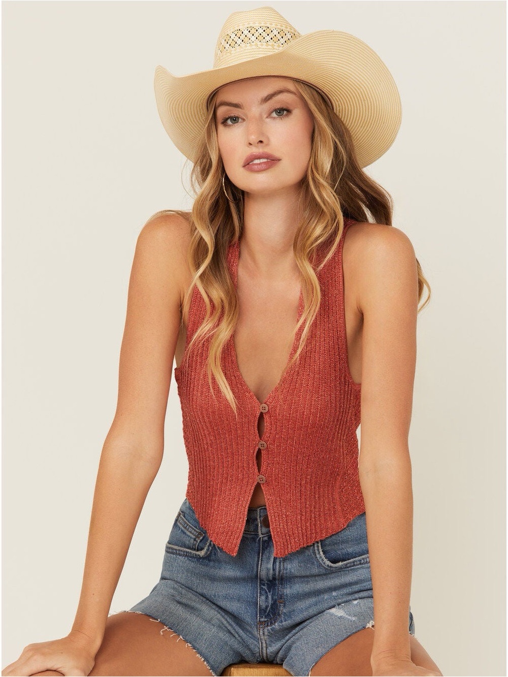 Free People Orange Shimmer Seascape Vest in Radiant Watermelon Size XS